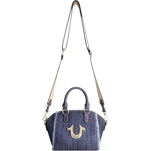 Women’s Denim Satchel Bag with Horseshoe Logo and Gold Hardware - Picture 1 of 6